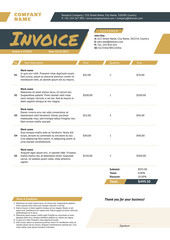 Business invoice template. Stationery design. Vector illustration. Invoice form. Golden and black color theme