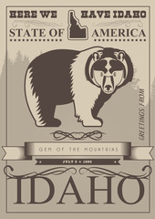 Idaho vector travel poster. United States of America card. USA banner