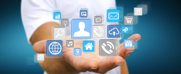 Businessman using modern digital icon application