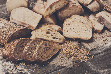 Bakery concept. Plenty of sliced bread background
