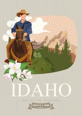 Idaho vector travel poster. United States of America card. USA banner