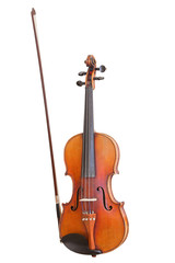 Obraz na płótnie Canvas old violin with bow isolated on white background