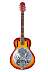 Naklejka premium classic musical instrument, six-string resonator guitar isolated on white background