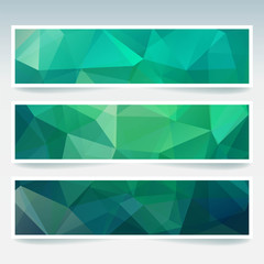 Set of banner templates with colorful abstract background. Modern vector banners with polygonal green triangles