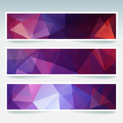 Set of banner templates with colorful abstract background. Modern vector banners with polygonal triangles. Pink, purple colors