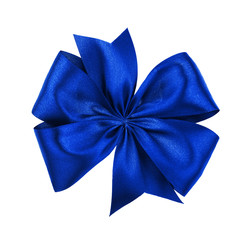 Blue ribbon bow isolated on white