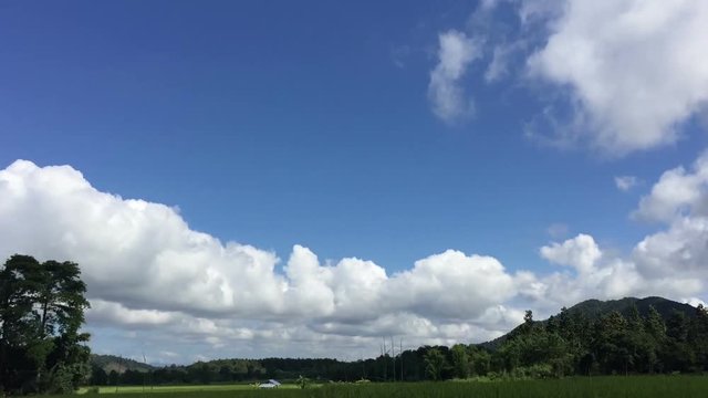 time lapse rolling clouds in the countryside of Thailand, silhouette