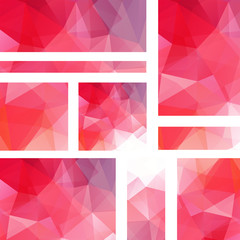 Vector banners set with polygonal abstract triangles. Abstract polygonal low poly banners. Red, pink colors.