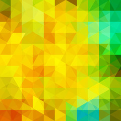 Abstract mosaic background. Triangle geometric background. Design elements. Vector illustration. Yellow, orange, green colors