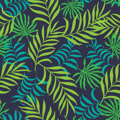 Seamless pattern with hand-drawn tropical leaves. 