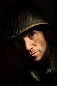 Portrait of American Soldier In Shadow - Vietnam War