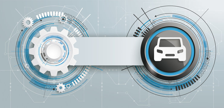 Futuristic Gear Construction Car Circuit Board Banner