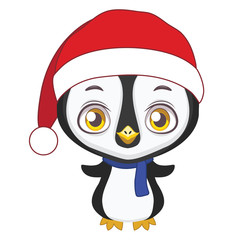 Illustration of a cute penguin wearing Santa hat