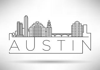 Minimal Austin City Linear Skyline with Typographic Design - obrazy, fototapety, plakaty