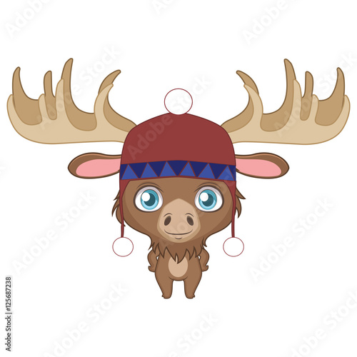 "Illustration of a cute moose wearing a winter hat" Stockfotos und