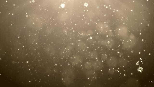 Gold Christmas Snowflakes Falling Shiny Background, Christmas Background Looped, Christmas Glittering Shiny Background Loop, Christmas Celebration Greetings Background.