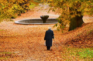 Retire woman in park - autumn of life