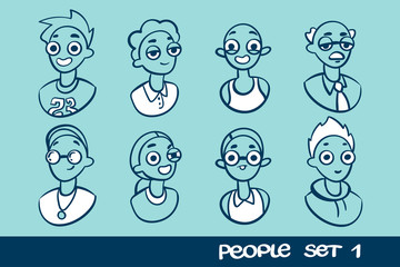 People flat icons collection. Vector illustration isolated on a blue background.
