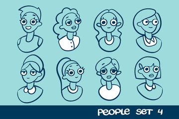 People flat icons collection. Vector illustration isolated on a blue background.