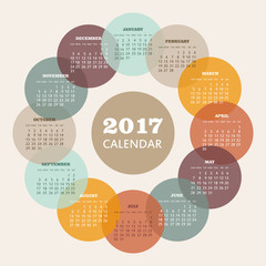 Calendar 2017 year with colored circle