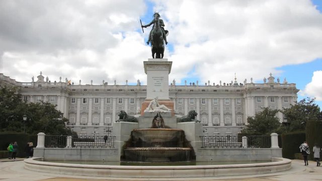 Plaza de Oriente with monument and Royal Palace, Madrid
