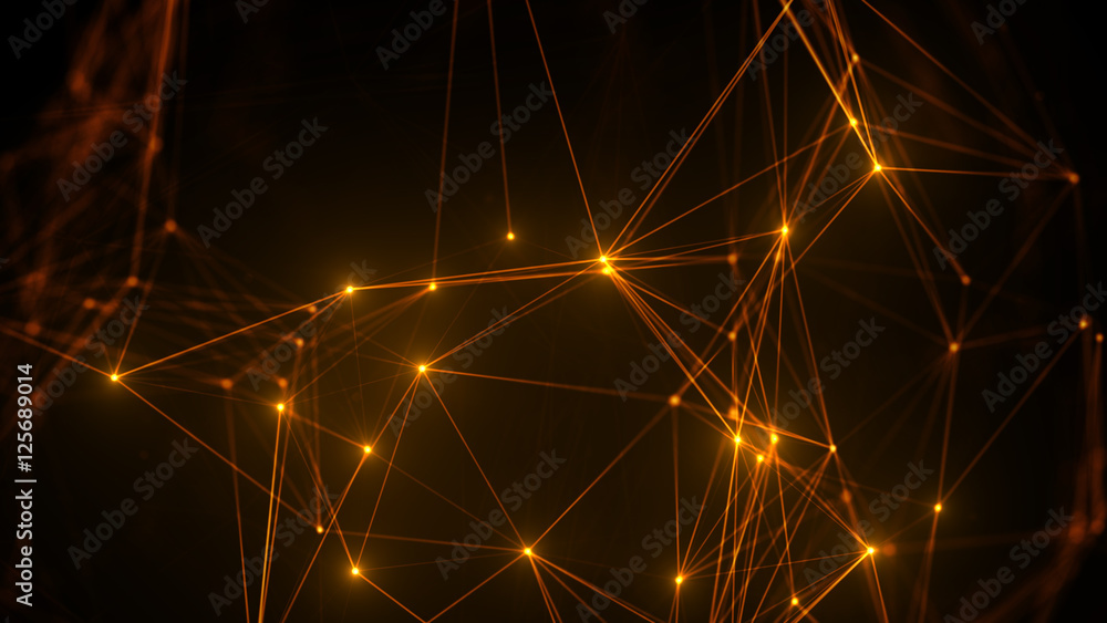 Fototapete abstract 3d rendering background. polygonal form with bright dots. plexus technology structure. tria