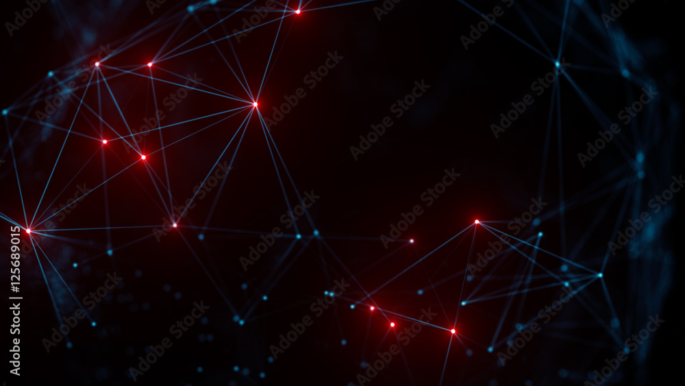 Poster abstract 3d rendering background. polygonal form with bright dots. plexus technology structure. tria