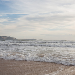 beautiful summer sea, sunshine on sand beach background