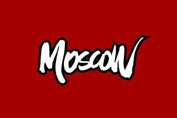  Russian city Moscow handwritten vector illustration, brush pen lettering isolated on a colorful background