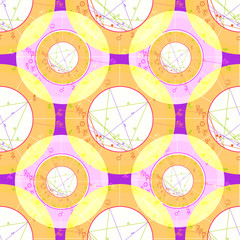 seamless pattern natal astrological chart, zodiac signs on purpl