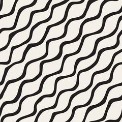 Vector Seamless Black and White Hand Drawn ZigZag Diagonal Stripes Pattern