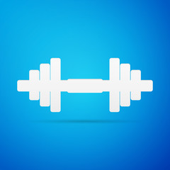 Obraz premium Dumbbell flat icon on blue background. Vector Illustration