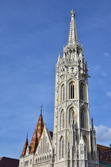 Fototapeta na wymiar Matthias Church gothic spire in Budapest