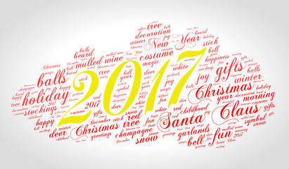 New Year 2017 word cloud concept on gradient background. Vector.