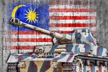 Military tank with concrete Malaysia flag
