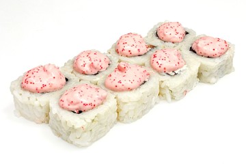 Japanese seafood sushi , roll on a white background