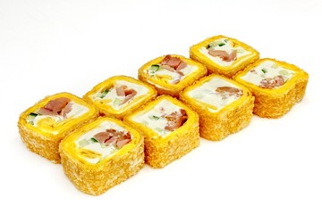 Japanese seafood sushi , roll on a white background