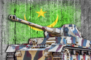 Military tank with concrete Marituania flag