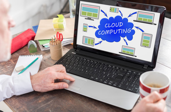 Cloud computing concept on a laptop screen