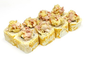 Japanese seafood sushi , roll on a white background