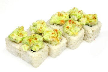 Japanese seafood sushi , roll on a white background