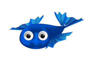 Blue cartoon fish with big eyes isolated on white vector design background