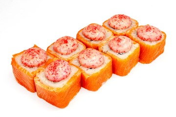 Naklejka na ściany i meble Japanese seafood sushi , roll, isolated