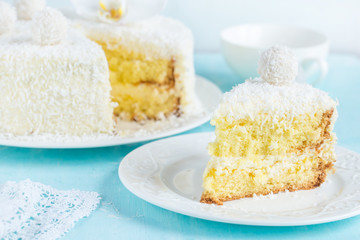 festive lemon and coconut sponge cake