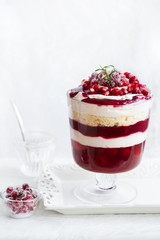 Trifle. Festive layered dessert in glass.