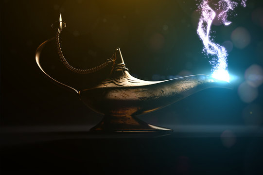 Ancient Magic Lamp In Dark Place