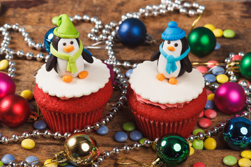 Christmas cupcakes with colored decorations