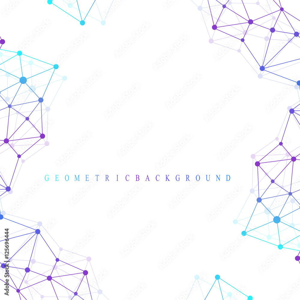 Poster Geometric abstract background with connected line and dots. Graphic background for your design. Vector illustration.