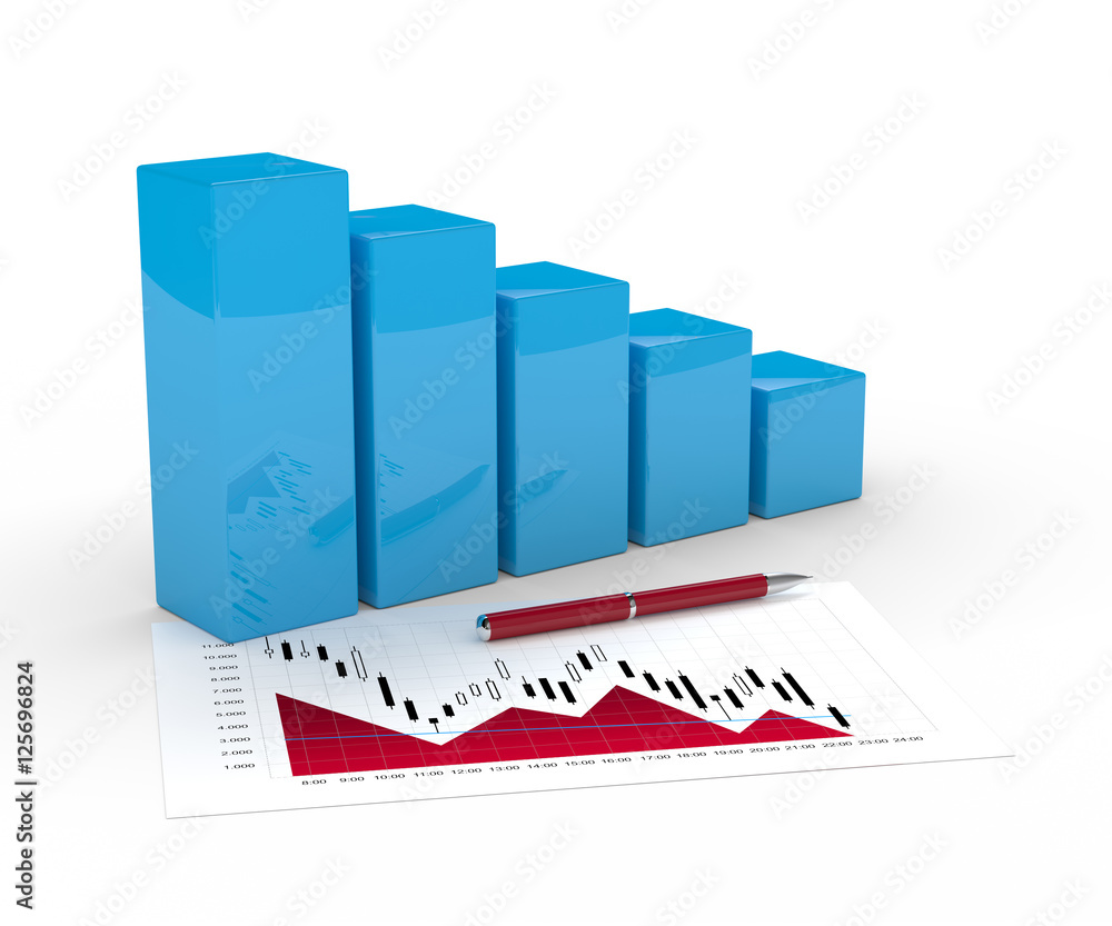 Poster 3d rendering of falling chart over white