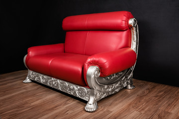 Silver and red leather armchair